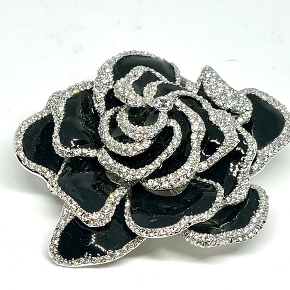 Joan Rivers Black Flower Brooch
